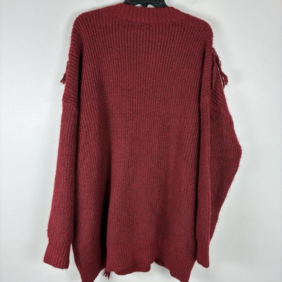 Wonderly Fringe Sweater Pullover Maroon XL Western Bohemian Hippie Festival NWT - Picture 5 of 8